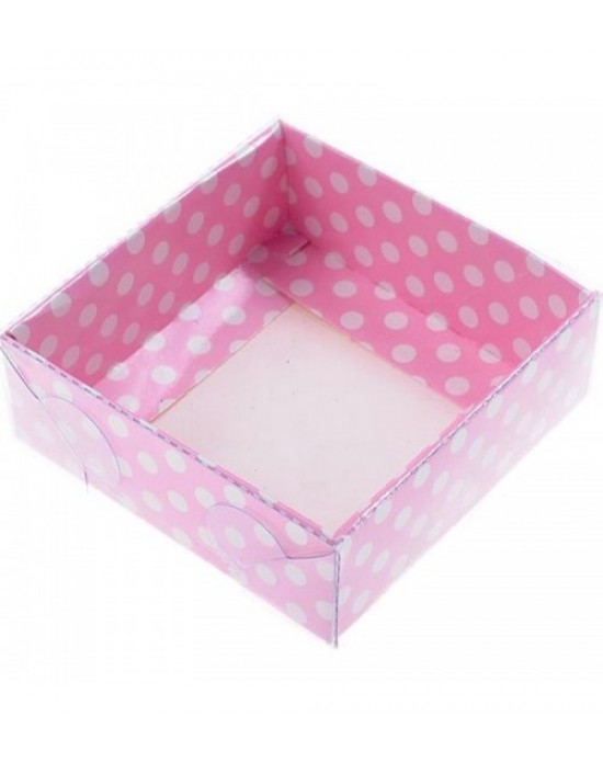 Desenli Asetat Kutu Pembe Puanlı 8x8x3 Cm (10 Adet)